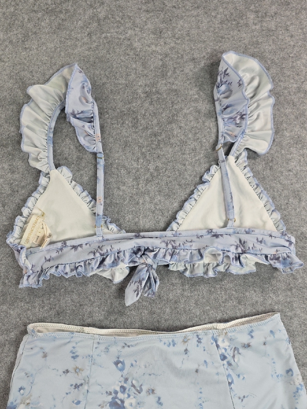 LoveShackFancy Light Blue Floral Ruffle High-Waist Bikini Set M Bottom/ L Top - Picture 7 of 9